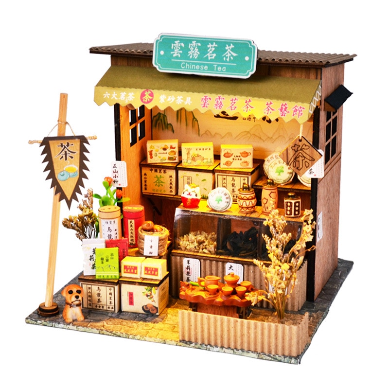 Creative Chinese Style Japanese Style House Wooden Hand Assembled Street View Theater Diy Ornaments Food And Play Model Toys Kid Toy Play
